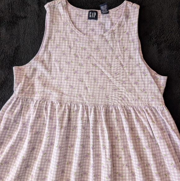 Vintage Gap 100% Cotton Girls Dress Purple Checkered Gingham Floral Whimsical - Picture 2 of 8